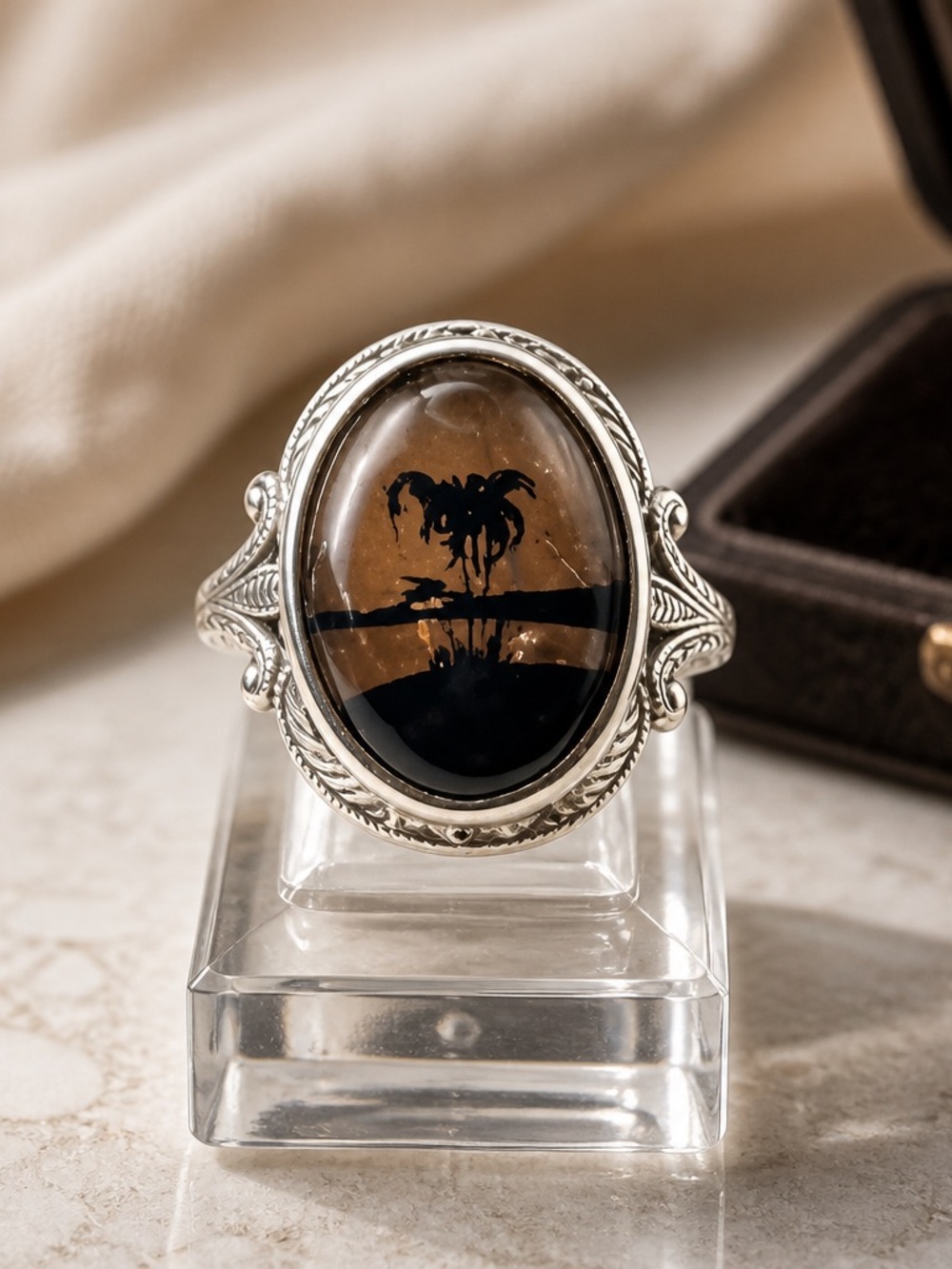 Sterling Silver Black and Brown Oval Statement Ring